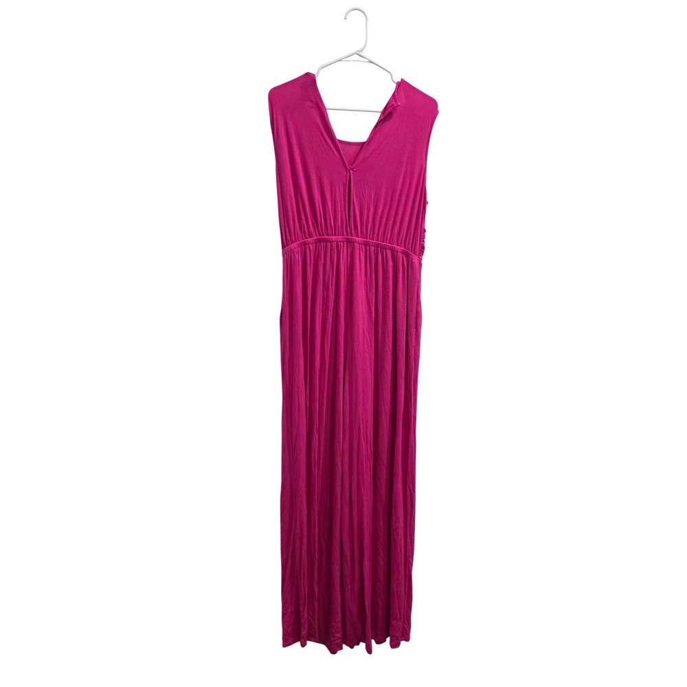 New York & Company Magenta Pink Sleeveless Wide Leg Jumpsuit Large V-Neck Tie